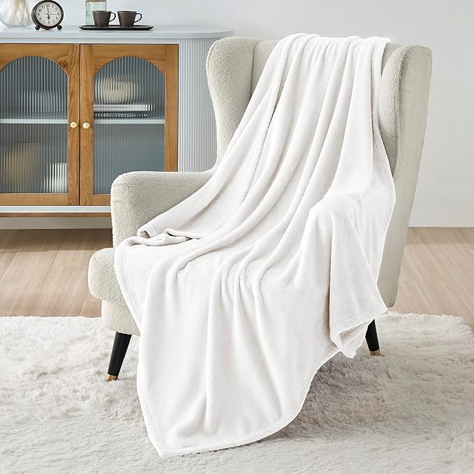 Bedsure GentleSoft Fleece Throw XL Blanket White - 300GSM Soft Lightweight Plush Cozy Blankets for Bed, Sofa, Couch, Travel, Camping, 50x70 inches