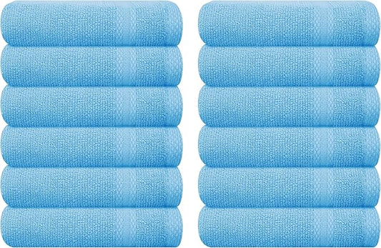 GLAMBURG Ultra Soft 12-Piece Washcloths Set 13x13-100% Ringspun Cotton - Durable & Highly Absorbent Face Towels - Ideal for use in Bathroom, Kitchen, Gym, Spa & General Cleaning - Sky Blue