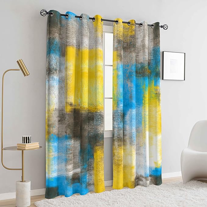 Asuexpect Abstract Curtains 2 Panels Abstract Rust Curtain Room Darkening Grommet Window Treatments Modern Decorative for Bedroom Living Room, 52x63 Inches, Blue Yellow