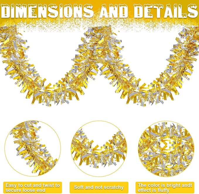 Dingion 59 Feet Christmas Tinsel Garland Metallic Twist Ornaments Hanging Glitter Xmas Garland for Christmas Tree Indoor Outdoor Decoration Party Supplies