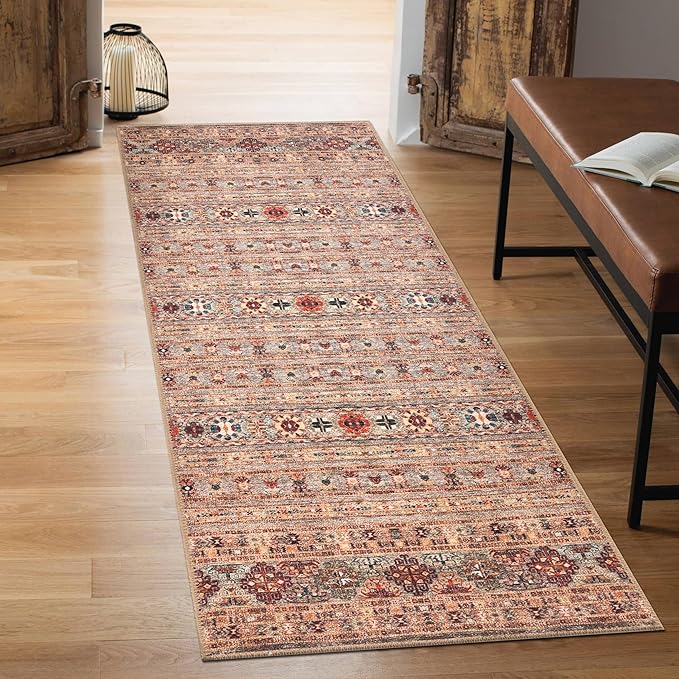 Keen Home Design 2x7 Rug - Machine Washable Runner Rug with Non-Slip Backing, Ideal for Hallway, Entryway, Kitchen, Laundry Room - Vintage, Easy Clean, Durable, Low Pile Rug - (2'6" x 7')