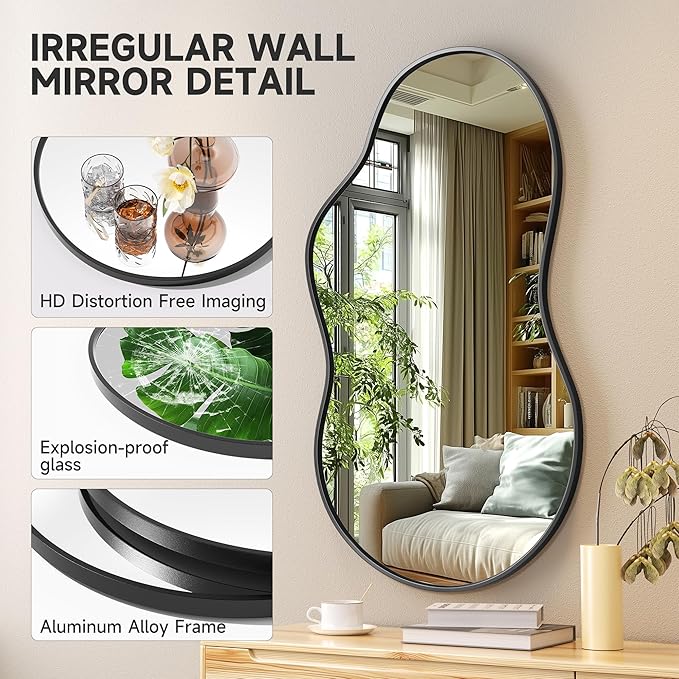 Hasipu Irregular Wall Mirror - 24"x35"Black Irregular Abstract Mirror for Wall Asymmetrical Wall Mirrors Decorative Modern for Living Room Bathroom,Bedroom,Hallway