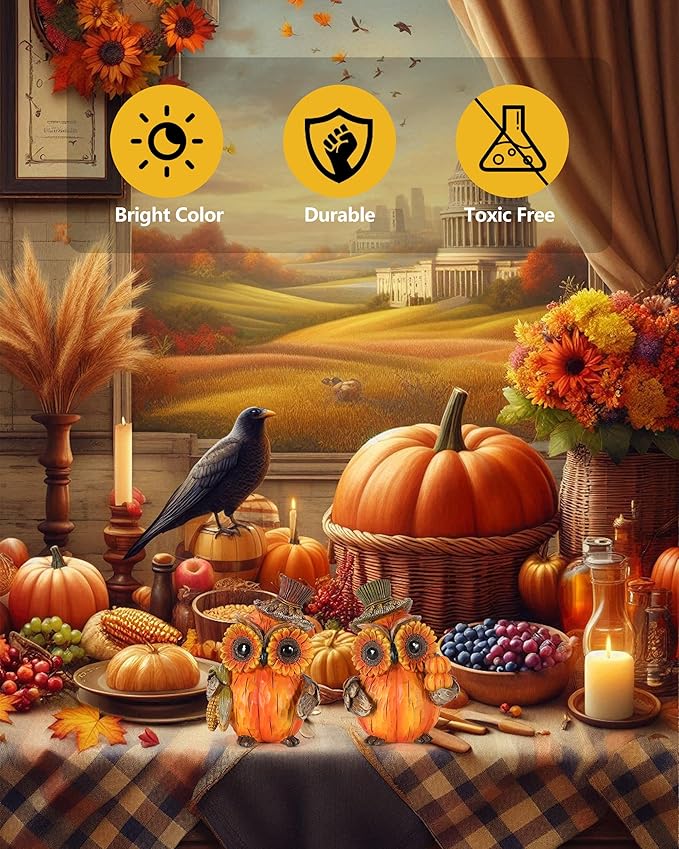 2-Pack Resin Owl Figurine 4.7'' - Thanksgiving Table Decor Harvest Pumpkins Corns Decorations Indoor Autumn Centerpieces Favors Gifts for Women All Ages