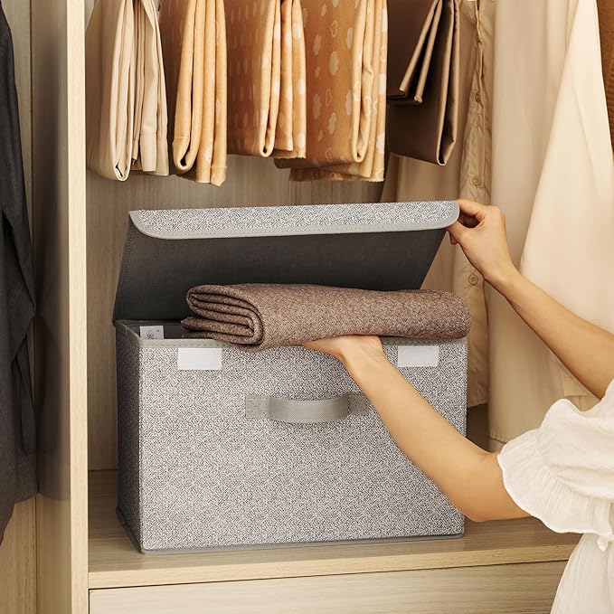 GRANNY SAYS Storage Boxes with Lids, Fabric Storage Bins, Keepsake Box, Closet Organizers and Storage, Gray, 2-Pack