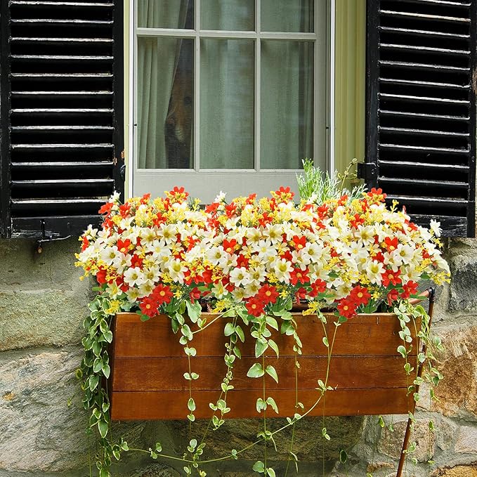 Uieke Artificial Fake Flowers, 6 Bundles Daisy Mums Flowers Outdoor UV Resistant No Fade Greenery Shrubs Plastic Flowers Indoor Outside Hanging Planter Home Wedding Office DIY Garden Porch Décor