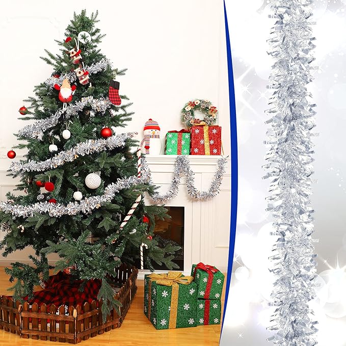 Dingion 59 Feet Christmas Tinsel Garland Metallic Twist Ornaments Hanging Glitter Xmas Garland for Christmas Tree Indoor Outdoor Decoration Party Supplies