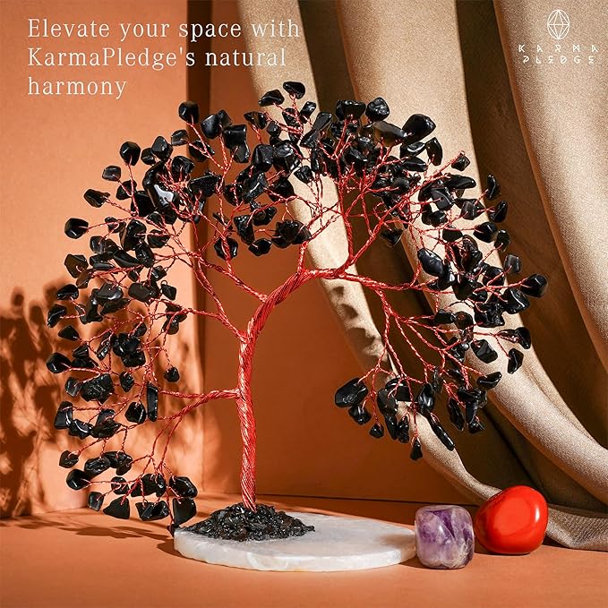 Black Obsidian Healing Crystal Tree of Life for Home and Office Decor, Positive Energy, Wealth, Good Luck, Reiki, Handmade Feng Shui Decoration, Birthday Gifts for Women, Mom