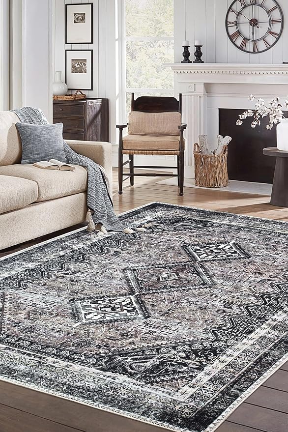 Keen Home Design 4x6 Rug - Machine Washable Area Rug with Non-Slip Backing, Ideal for Living Room, Dining Room, Bedroom - Vintage, Easy Clean, Durable, Low Pile Rug - (4' x 6')