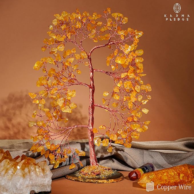 Citrine Crystal Tree of Life, Healing Crystals and Stones Tree for Home and Office Desk Decoration, Positive Energy, Money, Good Luck, Handmade Feng Shui Spiritual Gifts for Women