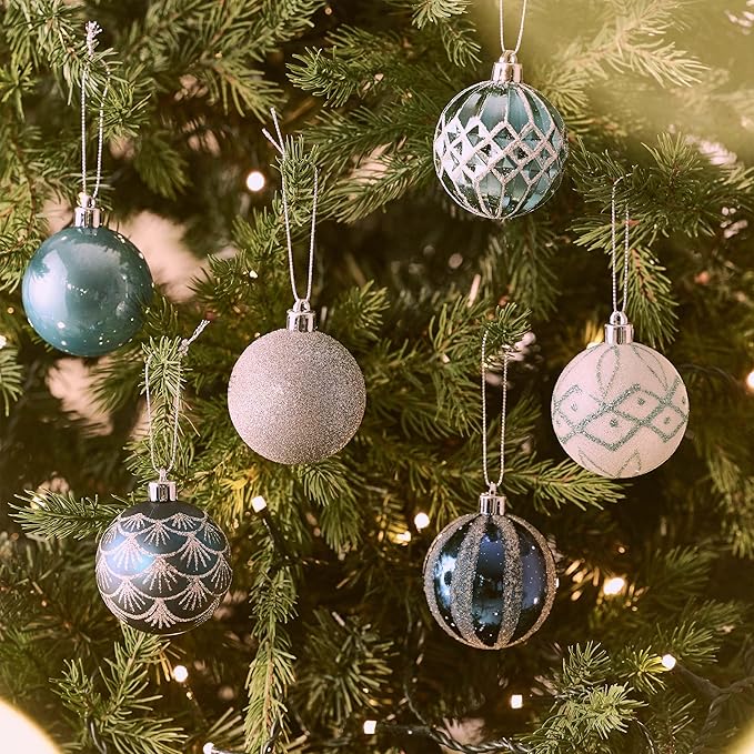 Valery Madelyn Christmas Ornaments Set, 30ct 2.36 Inches Navy Blue and Silver Shatterproof Christmas Tree Decorations Ball Ornaments Bulk, Elegant Hanging Ornaments for Xmas Holiday Party Decor