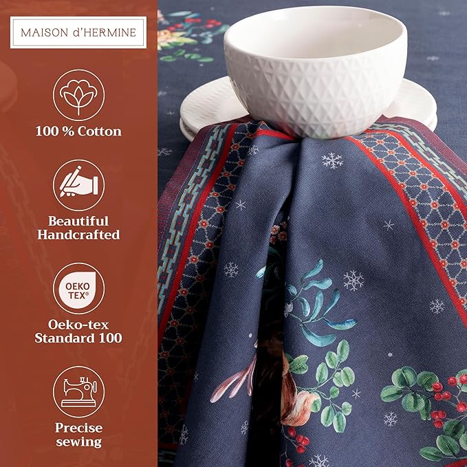 Maison d' Hermine Cloth Napkins Set of 4 100% Cotton Everyday Reusable Square Napkins Cloth Washable, Dinner, Party, Wedding, Restaurant (Christmas Joy, 20" x 20")