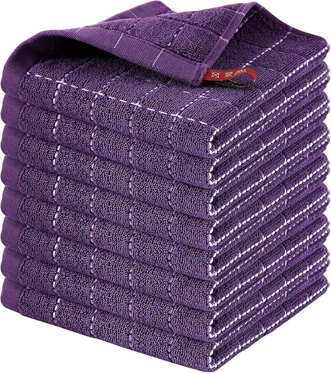 Homaxy 100% Cotton Terry Kitchen Dish Cloths, Ultra Soft and Absorbent Dish Towels for Kitchen, Suitable for Drying and Washing Dishes, 8 Pack, 12 x 12 Inches, Purple