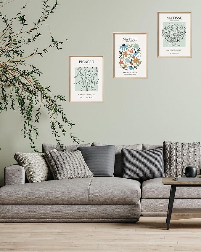 Framed Wall Art,Picasso and Matisse Wood Vintage Wall Decor,12x16in Cotton Pattern Canvas Poster,Picasso The Three Dancers for Living Room,Set of 3