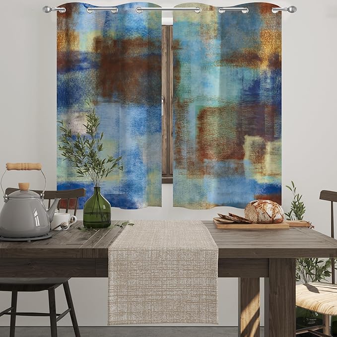 Asuexpect Abstract Curtains 2 Panels Abstract Rust Curtain Room Darkening Grommet Window Treatments Modern Decorative for Bedroom Living Room, 26x36 Inches, Blue Rust