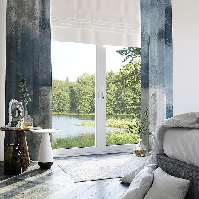 Asuexpect Dusty Blue Abstract Curtains 2 Panels Set Navy Grey Geometric Curtain Modern Chic Window Treatments Decorative for Farmhouse Living Room Bedroom Window 50% Darkening Curtain 52x96 Inch