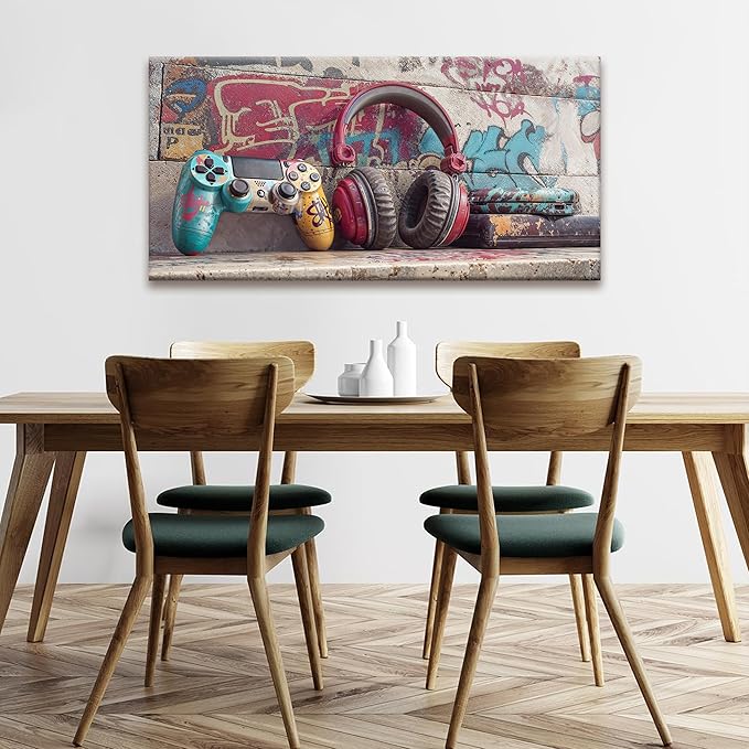 Cool Gaming Wall Art Retro Video Game Watercolor Posters Print Artwork Colorful Neon Gamepad Canvas Art Wall Decor Painting Picture For Bedroom Game Room For Boys Home Wall Decor 24 X 48 In