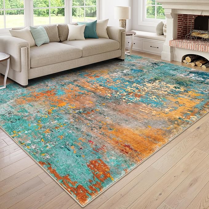 Lahome Modern Abstract Living Room Rug, Washable 8x10 Area Rugs for Bedroom Stain Resistant Non Slip, Large Colorful Soft Indoor Carpet for Dining Room Table Home Office Decor