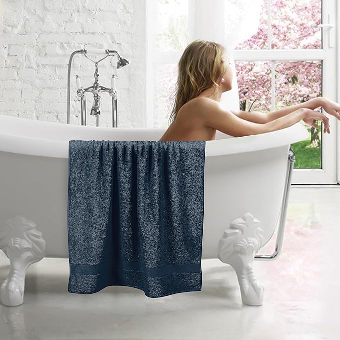 GLAMBURG 700 GSM Premium Cotton 2-Pack Oversized Extra Large Bath Sheet Set - 100% Combed Cotton - 2 Bath Sheets 35x70 - Luxury Hotel & Spa Quality - Durable Ultra Soft Highly Absorbent - Mineral Blue