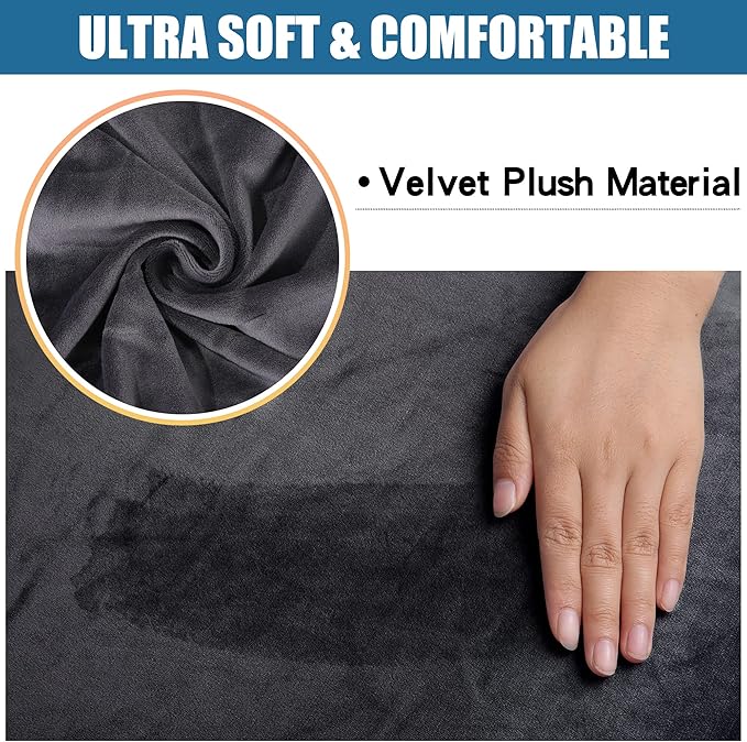 Smiry Velvet Seat Covers for Dining Room Chair Set of 6, Stretch Fit Removable Washable Chair Seat Cushion Protector Slipcovers with Ties, Dark Grey