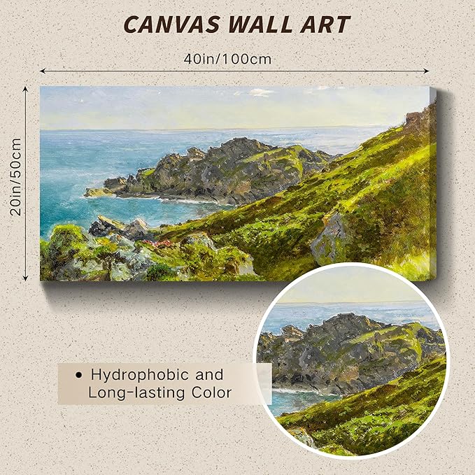 crmotu Coastal Large Wall Art, Nature Landscape Painting Canvas Prints, Meadow Coastline Vintage Decor Artwork, Mountain Sea Aesthetic Pictures Wall Decor Living Room Bedroom Bathroom 20"X40"