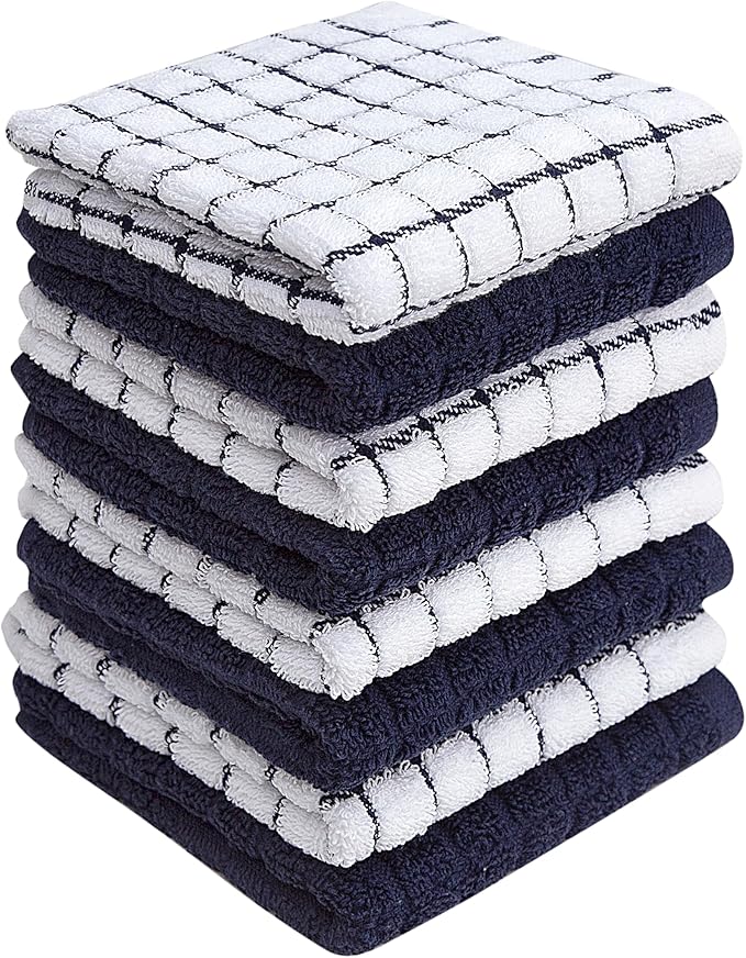 Bumble Dish Cloths (8 Pack) - 100% Cotton Dish Rags & Kitchen Washcloths for Washing Dishes | 12" x 12" | 405 GSM | Navy