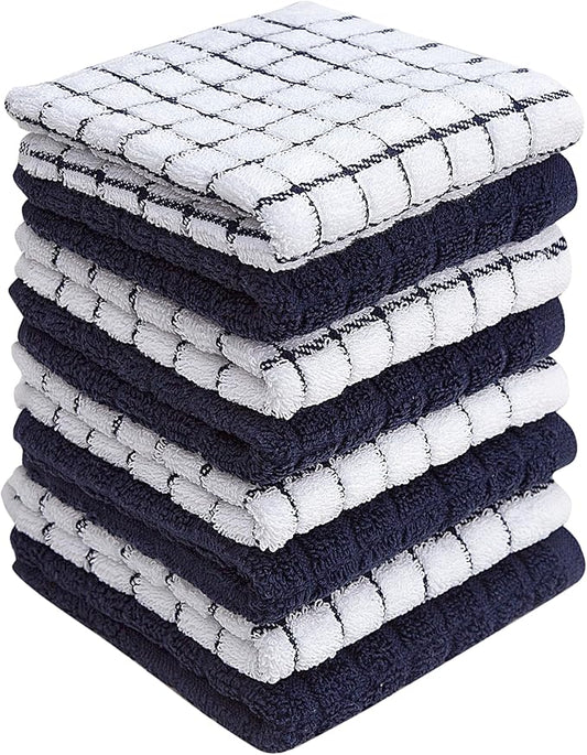 Bumble Dish Cloths (8 Pack) - 100% Cotton Dish Rags & Kitchen Washcloths for Washing Dishes | 12" x 12" | 405 GSM | Navy