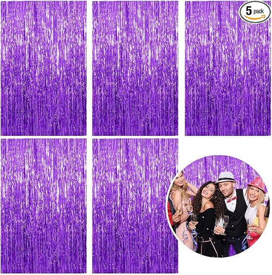 5 Pack Foil Curtain Backdrop Purple Metallic Tinsel Foil Fringe Curtains Photo Booth Props for Birthday Wedding Engagement Baby Shower Bachelorette Christmas Holiday Celebration Party Decorations