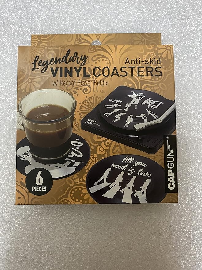 Valdivia Retro Vinyl Record Coasters with Player, 6 Pcs Music Coasters for Drinks, Bars, Cool Apartment Decor and Funny Housewarming Gifts New Home Presents for Music Lovers, Birthday Gifts for Men