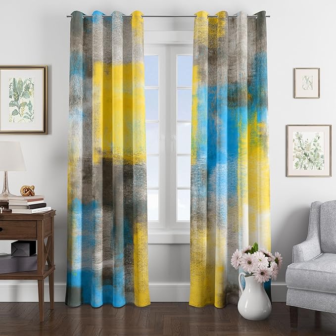 Asuexpect Abstract Curtains 2 Panels Abstract Rust Curtain Room Darkening Grommet Window Treatments Modern Decorative for Bedroom Living Room, 52x96 Inches, Blue Yellow