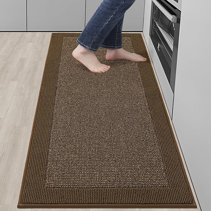 BEQHAUSE Kitchen Runner Rugs 24"x60", Kitchen Rugs Non-Slip Kitchen Mats for Floor, Absorbent and Stain Resistant Kitchen Mats, Machine Washable Rugs for Kitchen, Hallway, Laundry & Sink, Brown