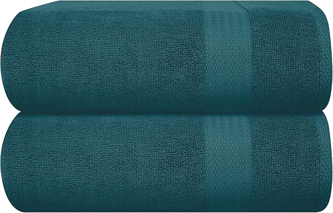 GLAMBURG Premium Cotton Oversized 2 Pack Bath Sheet 35x70-100% Pure Cotton - Ideal for Everyday use - Ultra Soft & Highly Absorbent - Machine Washable - Teal