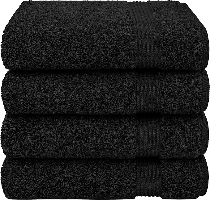 Cotton Paradise 4 Piece Turkish Bath Towels for Bathroom, 100% Cotton Extra Large Soft Plush Towels Bathroom Set, Black