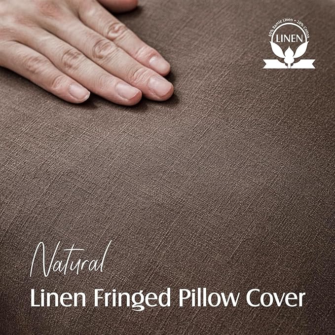 Foindtower Set of 2 Decorative Linen Fringe Throw Pillow Covers Boho Farmhouse Cushion Cover with Tassels Soft Accent Pillowcase for Couch Sofa Bed Living Room Home Decor,16×16 Inch,Reddish Brown