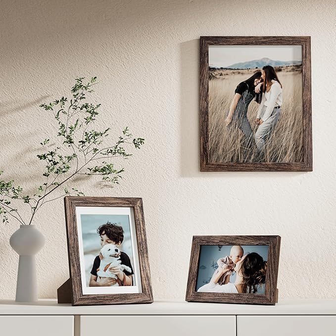 Vittanly 10 Pack Picture Frames Collage Wall Decor, Gallery Wall Frame Set for Wall or Tabletop Display, Engineered Wood and Shatter-resistant Plexiglass, Multi Sizes with 8x10, 5x7, 4x6 Frames, Brown
