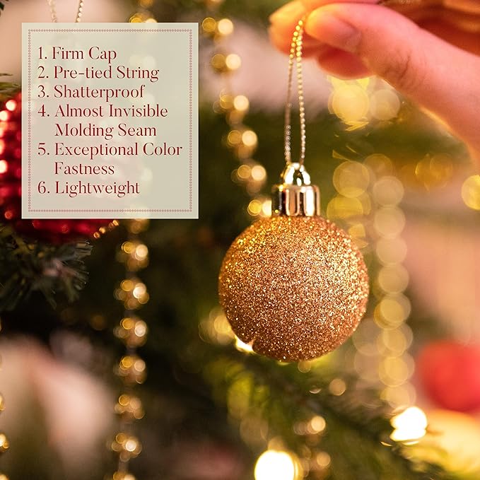 Valery Madelyn 1.57 Inches Small Christmas Tree Decorations Ornament Set for 4th of July Fall Halloween, 24ct Red and Gold Shatterproof Hanging Ball Ornaments Holiday Party Decor