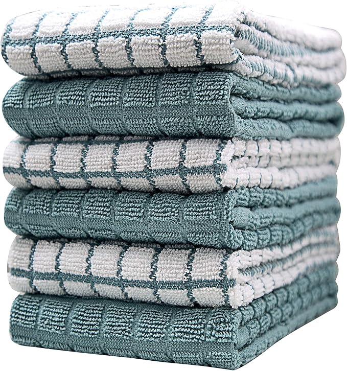 Bumble Kitchen Towels | 100% Cotton Dish Towels with Hanging Loop | 16"x 28" | 380GSM | Absorbent Kitchen Towel Set | 6 Pack, Aqua