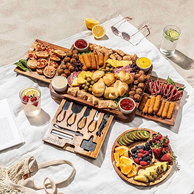 SMIRLY Charcuterie Boards Set - Large Bamboo Cheese Board Set - House Warming Gifts New Home, Wedding Gift for Couple, Bridal Shower Gift, Birthday Gifts for Women