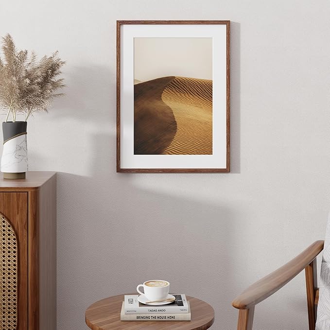 17x23 Picture Frame, Solid Oak Wood Poster Frame, Photo Frame for Wall 17x23 Matted to 13x19, Tempered Real Glass, Photo Frame for Vertical or Horizontal Hanging, (Walnut Color, 1 Pack)