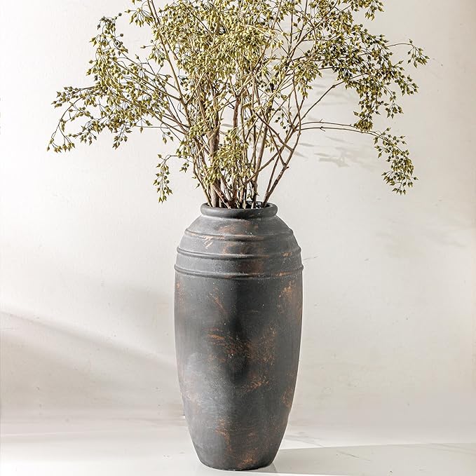 Large Ceramic Rustic Vase - 12.87 inch Tall Decorative Farmhouse Vase for Home Decor, Living Room, Shelf Decor, Enterway, Office, Table Decoration