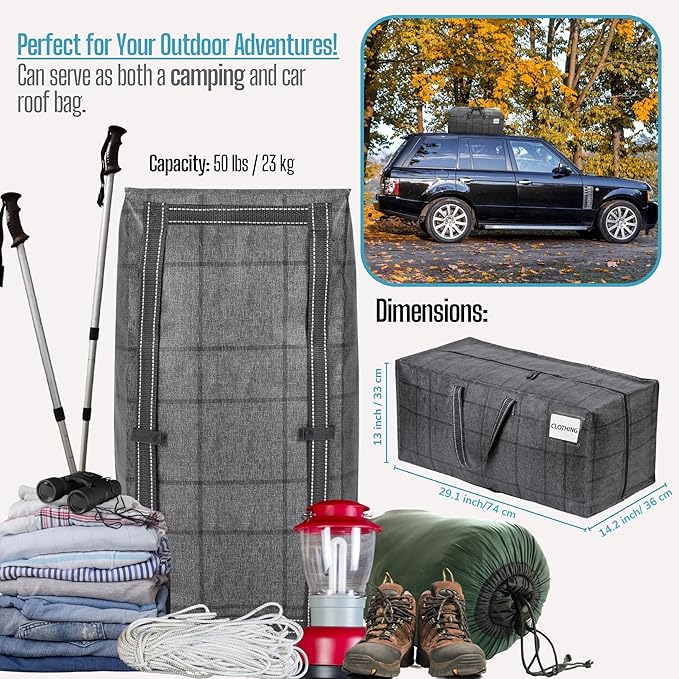 VENO 6 Pack Moving Bags w/Backpack Straps, Heavy Duty, Moving Boxes Alternative, Packing Supplies, Large Storage Totes for Dorm Room Essentials with Zipper for Clothes (Windowpane, 6 Pack)