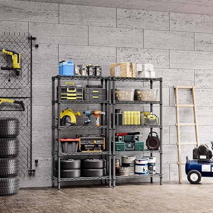 1250 lbs 5 Tier Shelf Metal Storage Shelves Shelving Wire Rack Heavy Duty Closet Organizers for Garage Kitchen Bathroom Laundry Black 13.8" D x 29.5" W x 59.5" H