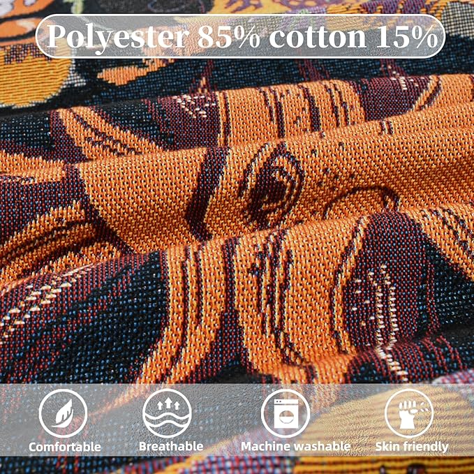 Boho Throw Blanket Reversible Cotton Bohemian Tapestry Hippie Room Decor Outdoor Blanket Double Sided (Boho Sun Black 50"x60")