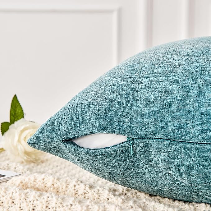 GAWAMAY Decorative Square Throw Pillow Covers 22"x22" Inch Set of 2, Super Soft Chenille Pillows Farmhouse Fall Pillowcase for Living Room Bedroom Sofa Couch Cushion Cover Smoke Blue 55x55cm