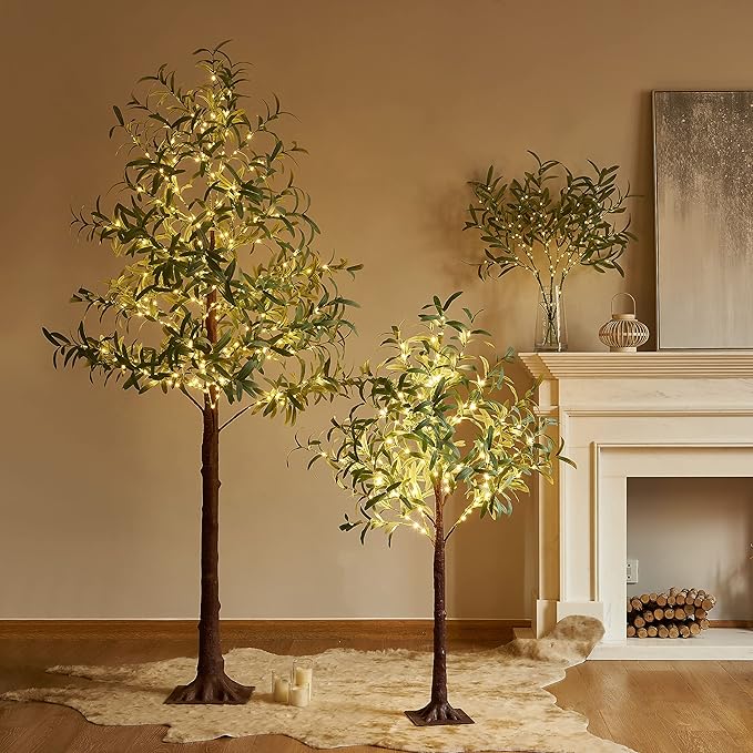 LITBLOOM Lighted Olive Branches 24IN 72 LED with Timer Battery Operated Lit Artificial Greenery for Wedding Party Spring Home Decoration Indoor Outdoor
