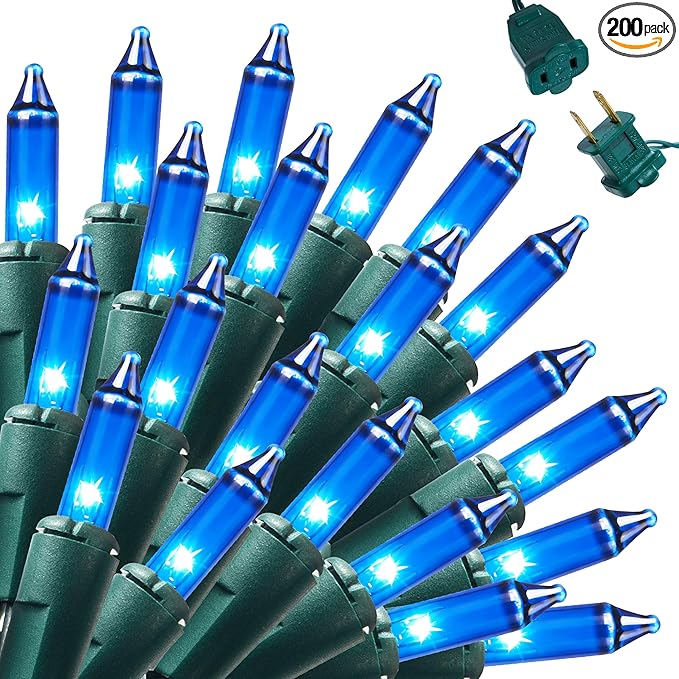 Joiedomi Blue Christmas String Lights,200(2x100) 44.6FT Christmas Fairy Tree Lights Plug in for Indoor Outdoor Xmas Decorations Patio Holiday Theme Party Yard House,Green Wire