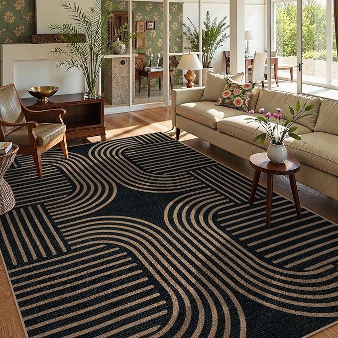 Lahome Modern Geometric Easy Jute Rug, 6x9 Area Rugs for Living Room Outdoor Patio Washable Indoor Outdoor Carpet, Farmhouse Large Non Slip Carpet for Bedroom Backyard Dining Room