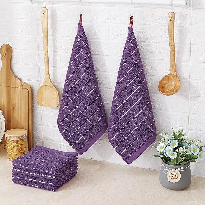 Homaxy 100% Cotton Terry Kitchen Dish Cloths, Ultra Soft and Absorbent Dish Towels for Kitchen, Suitable for Drying and Washing Dishes, 8 Pack, 12 x 12 Inches, Purple