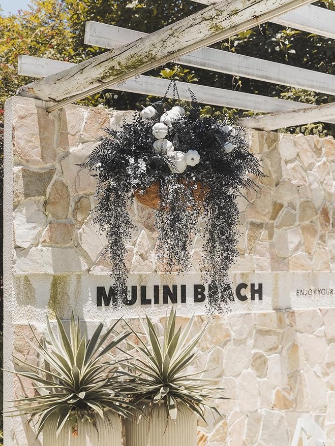 12Pcs Outdoor Artificial Boxwood UV Resistant Fake Stems Plants, Black Artificial Flowers Faux Flowers for Autumn Home Kitchen Wedding Table Centerpiece Halloween Thanksgiving Decorations