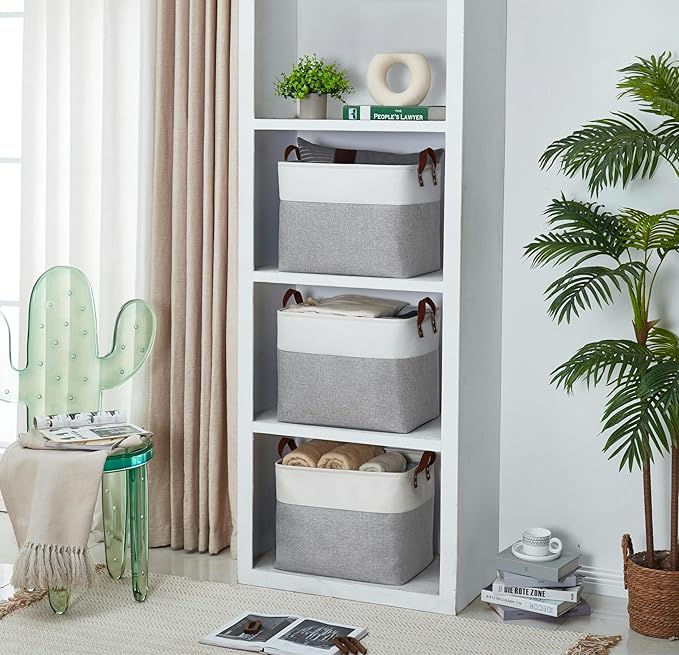 DECOMOMO Fabric Storage Basket Large Closet Storage Bins for Toys Nursery & Laundry Storage (Grey & White, XXL - 3 Pack)