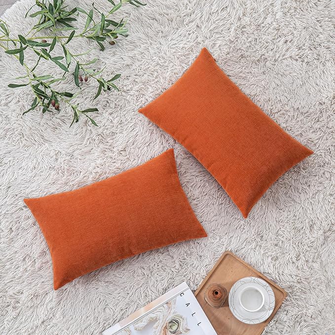 GAWAMAY Lumbar Pillow Decorative Rectangle Throw Pillow Covers 12"x20" Inch Set of 2, Super Soft Chenille Pillowcase for Living Room Bedroom Sofa Couch Cushion Cover Burnt Orange 30x50cm (ONLY COVERS)
